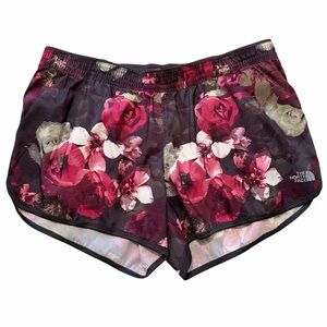 The North Face Pink/Black/Red Floral Print Run Hot Flash Dry Running Shorts XL